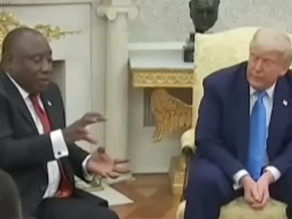 „ЖАЛ МИ Е ТРАМП, НЕМАМ АВИОН ЗА ТЕБЕ“ Рамафоса со шега го почнал тензичниот состанок кој се претвори во шоу