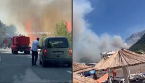 Густи облаци чад и високи пламени што горат на плажа во Црна Гора